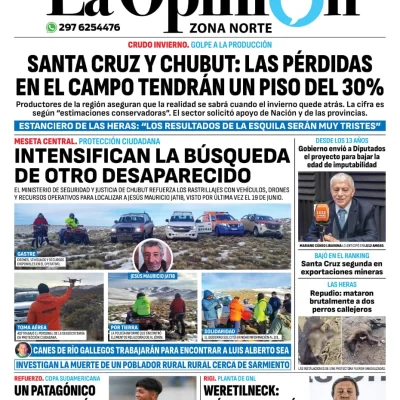 Diario La Opinión Zona Norte tapa edición impresa del miércoles 17 de julio de 2024, Caleta Olivia, Santa Cruz, Argentina