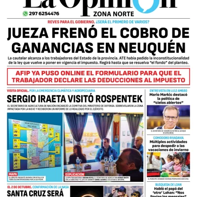 Diario La Opinión Zona Norte tapa edición impresa del viernes 26 de julio de 2024, Caleta Olivia, Santa Cruz, Argentina