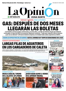 Diario La Opinión Zona Norte tapa edición impresa del martes 30 de julio de 2024, Caleta Olivia, Santa Cruz, Argentina Diario La Opinión Zona Norte tapa edición impresa del martes 30 de julio de 2024, Caleta Olivia, Santa Cruz, Argentina