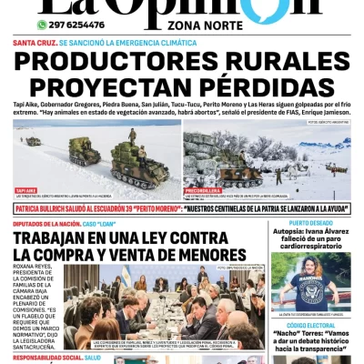 Diario La Opinión Zona Norte tapa edición impresa del jueves 4 de julio de 2024, Caleta Olivia, Santa Cruz, Argentina