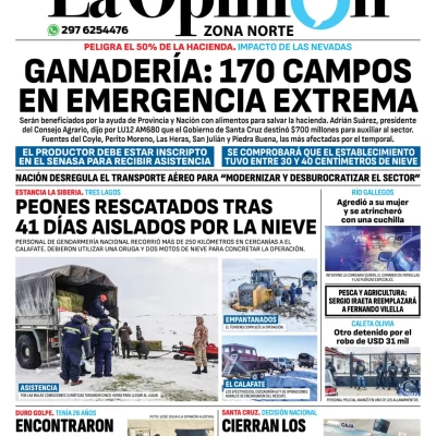 Diario La Opinión Zona Norte tapa edición impresa del jueves 11 de julio de 2024, Caleta Olivia, Santa Cruz, Argentina