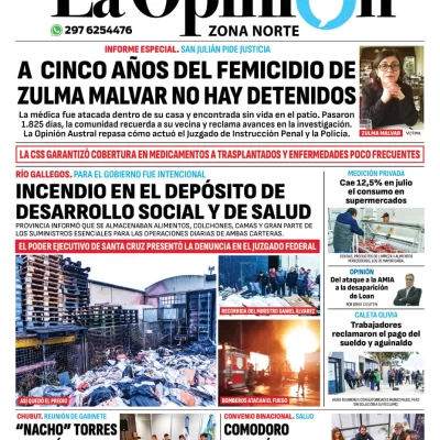 Diario La Opinión Zona Norte tapa edición impresa del jueves 18 de julio de 2024, Caleta Olivia, Santa Cruz, Argentina