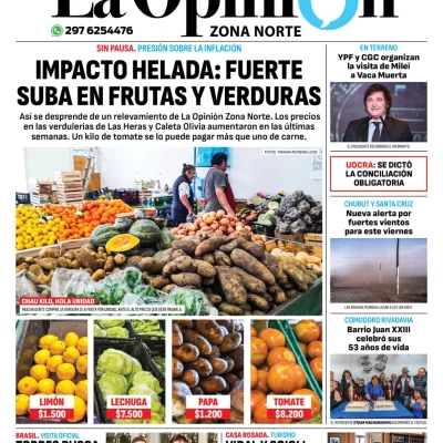 Diario La Opinión Zona Norte tapa edición impresa del jueves 25 de julio de 2024, Caleta Olivia, Santa Cruz, Argentina