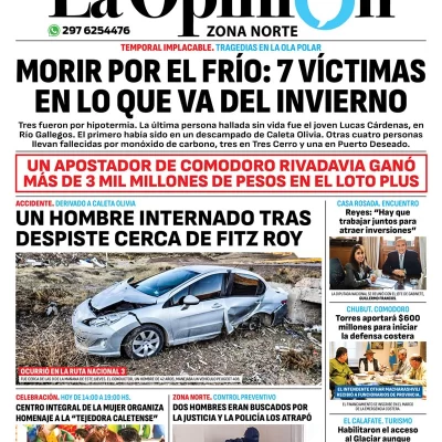 Diario La Opinión Zona Norte tapa edición impresa del viernes 12 de julio de 2024, Caleta Olivia, Santa Cruz, Argentina