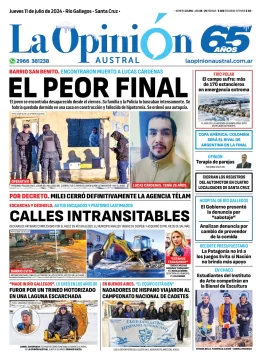 Diario La Opinión Austral tapa edición impresa del jueves 11 de julio de 2024, Río Gallegos, Santa Cruz, Argentina