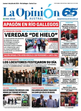 Diario La Opinión Austral tapa edición impresa del jueves 4 de julio de 2024, Río Gallegos, Santa Cruz, Argentina