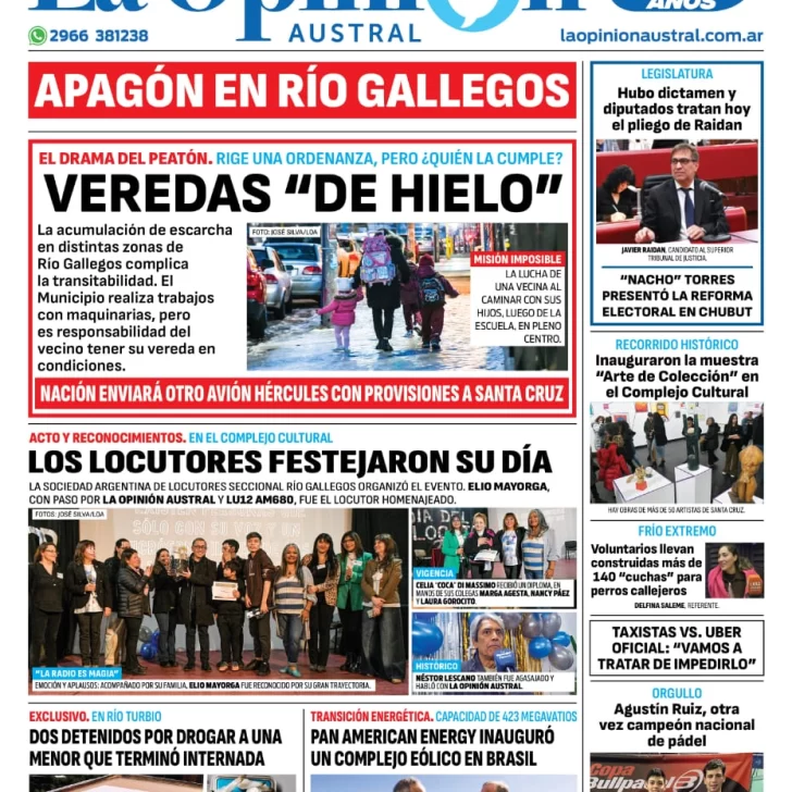 Diario La Opinión Austral tapa edición impresa del jueves 4 de julio de 2024, Río Gallegos, Santa Cruz, Argentina