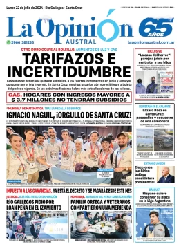 Diario La Opinión Austral tapa edición impresa del lunes 22 de julio de 2024, Río Gallegos, Santa Cruz, Argentina