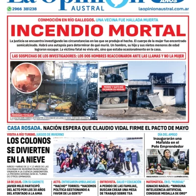 Diario La Opinión Austral tapa edición impresa del viernes 19 de julio de 2024, Río Gallegos, Santa Cruz, Argentina