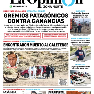 Diario La Opinión Zona Norte tapa edición impresa del miércoles 3 de julio de 2024, Caleta Olivia, Santa Cruz, Argentina