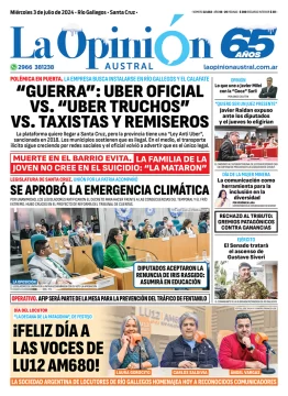 Diario La Opinión Austral tapa edición impresa del miércoles 3 de julio de 2024, Río Gallegos, Santa Cruz, Argentina