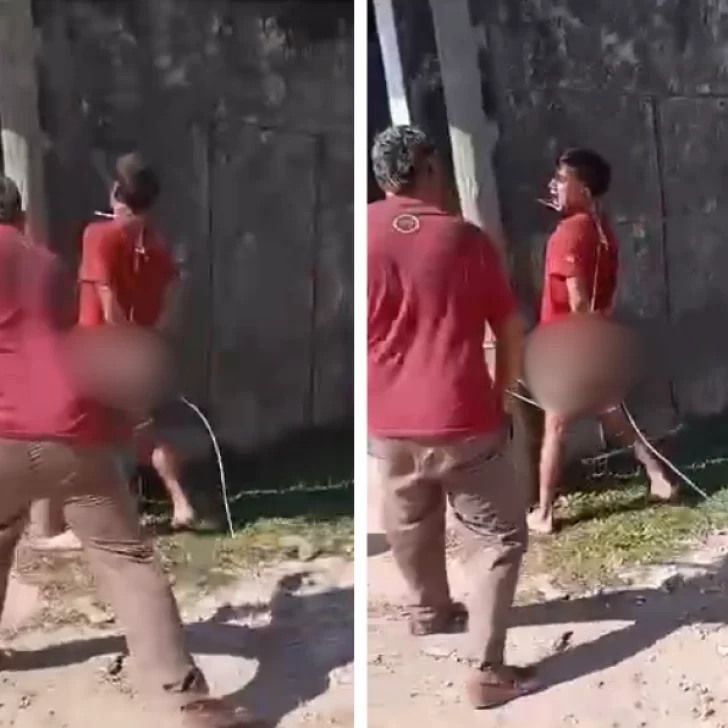 Video. Atrapó a un ladrón, lo ató desnudo y le dio varios latigazos