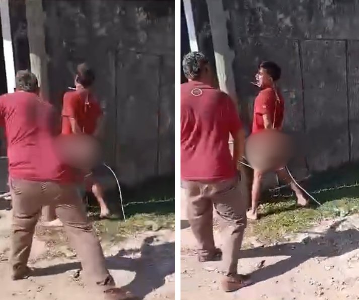 Video. Atrapó a un ladrón, lo ató desnudo y le dio varios latigazos