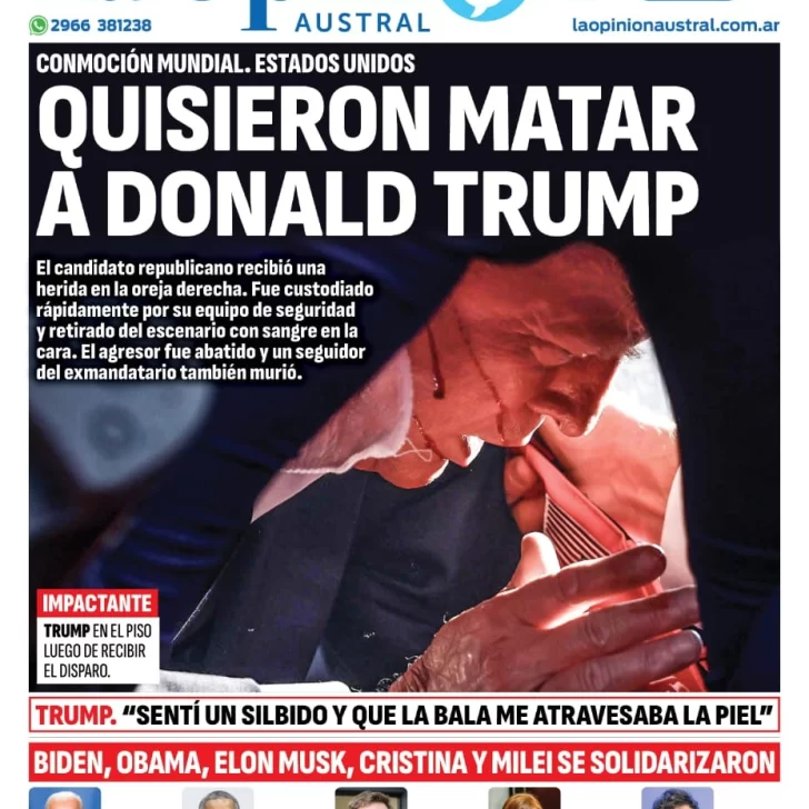 Tapa especial de La Opinión Austral: intento de asesinato a Donald Trump