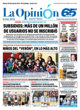 Diario La Opinión Austral tapa edición impresa del martes 30 de julio de 2024, Río Gallegos, Santa Cruz, Argentina