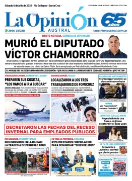 Diario La Opinión Austral tapa edición impresa del sábado 6 de julio de 2024, Río Gallegos, Santa Cruz, Argentina