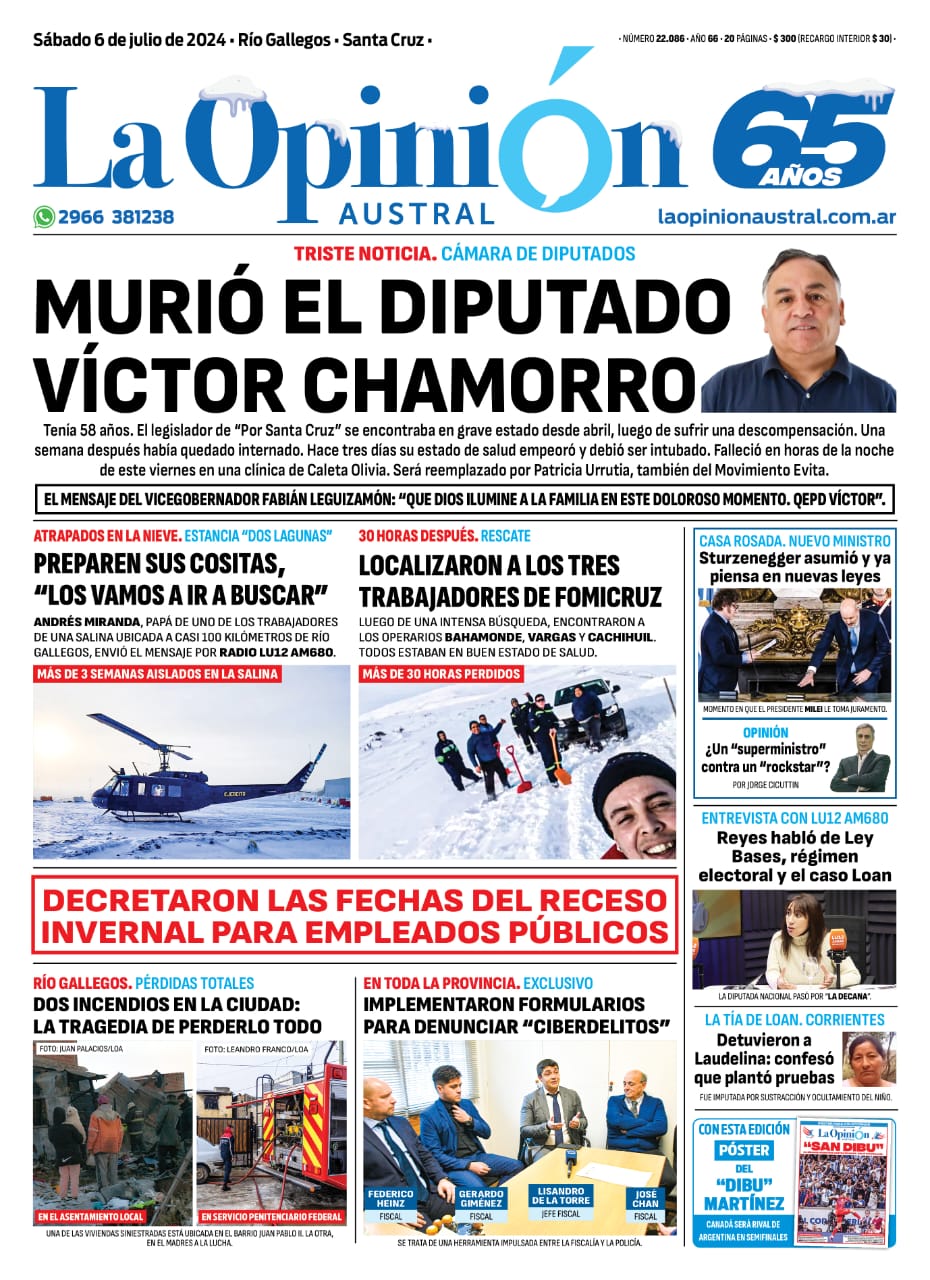 tapa-la-opinion-austral-6-de-julio-2024-murio-victor-chamorro-diputado-santa-cruz-529x728