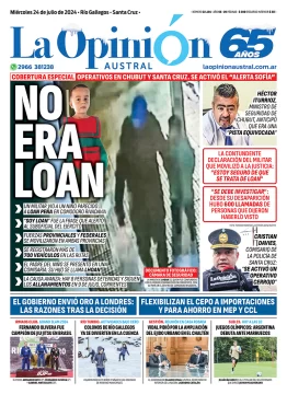 Diario La Opinión Austral tapa edición impresa del miércoles 24 de julio de 2024, Río Gallegos, Santa Cruz, Argentina