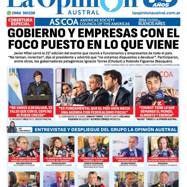 Tapa Especial de La Opinión Austral: Gobierno y empresas con el foco puesto en lo que viene