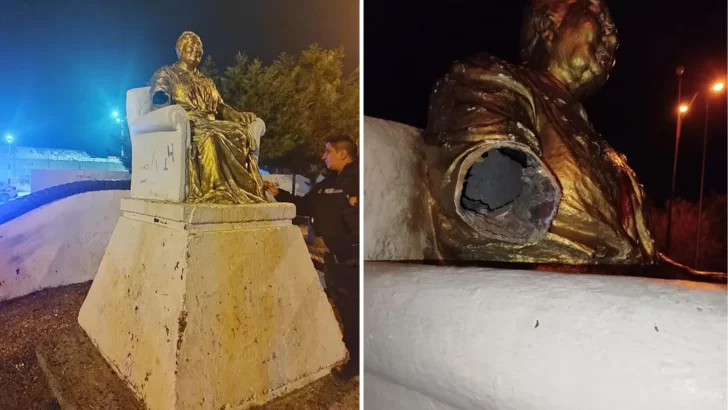 Vandalizaron brutalmente la estatua de la madre de Perón en Comodoro Rivadavia