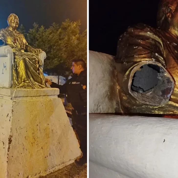 Vandalizaron brutalmente la estatua de la madre de Perón en Comodoro Rivadavia