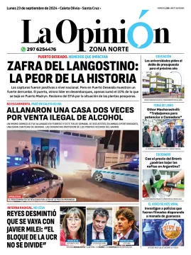 Diario La Opinión Zona Norte tapa edición impresa del lunes 23 de septiembre de 2024, Caleta Olivia, Santa Cruz, Argentina