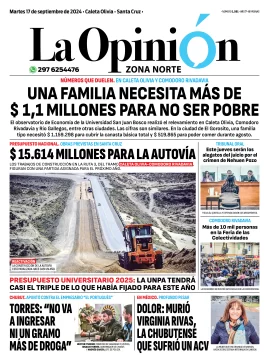 Diario La Opinión Zona Norte tapa edición impresa del martes 17 de septiembre de 2024, Caleta Olivia, Santa Cruz, Argentina