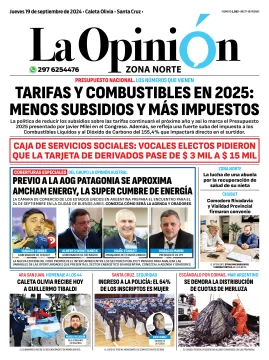 Diario La Opinión Zona Norte tapa edición impresa del jueves 19 de septiembre de 2024, Caleta Olivia, Santa Cruz, Argentina