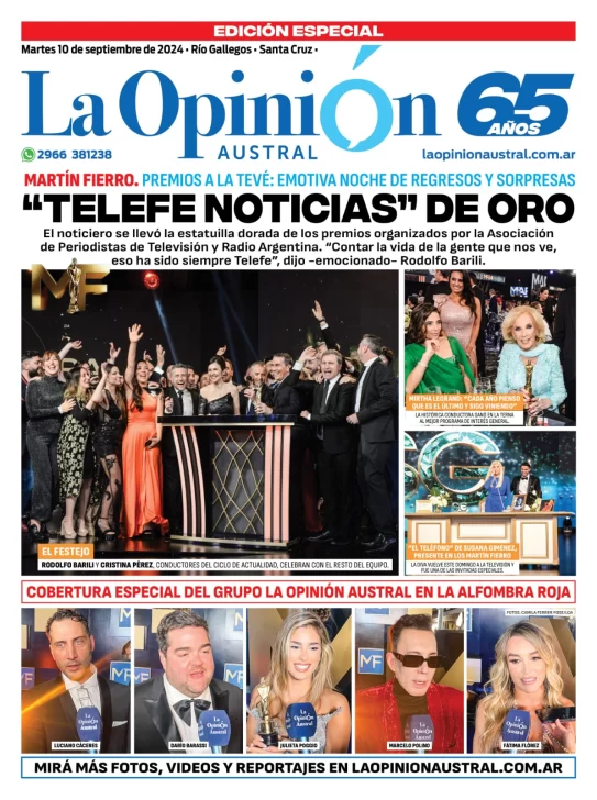 Tapa Especial de La Opinión Austral: “Telefe Noticias” de oro