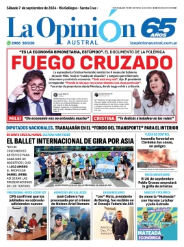 Diario La Opinión Austral tapa edición impresa del sábado 7 de septiembre de 2024, Río Gallegos, Santa Cruz, Argentina