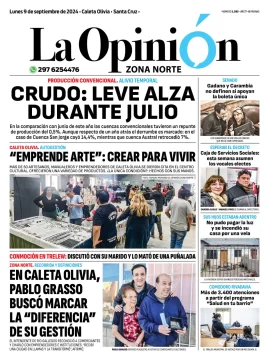 Diario La Opinión Zona Norte tapa edición impresa del lunes 9 de septiembre de 2024, Caleta Olivia, Santa Cruz, Argentina