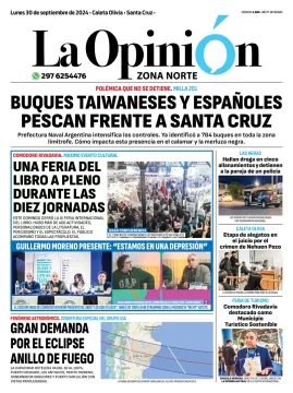 Diario La Opinión Zona Norte tapa edición impresa del lunes 30 de septiembre de 2024, Caleta Olivia, Santa Cruz, Argentina