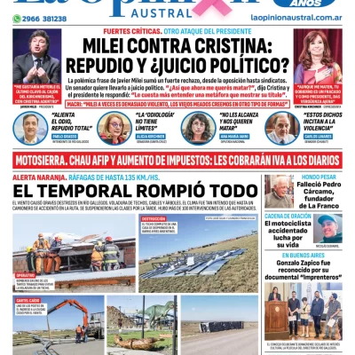 Diario La Opinión Austral tapa edición impresa del martes 22 de octubre de 2024, Río Gallegos, Santa Cruz, Argentina