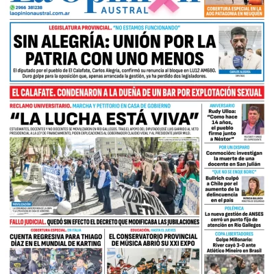 Diario La Opinión Austral tapa edición impresa del miércoles 23 de octubre de 2024, Río Gallegos, Santa Cruz, Argentina