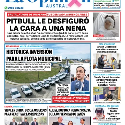 Diario La Opinión Austral tapa edición impresa del martes 15 de octubre de 2024, Río Gallegos, Santa Cruz, Argentina