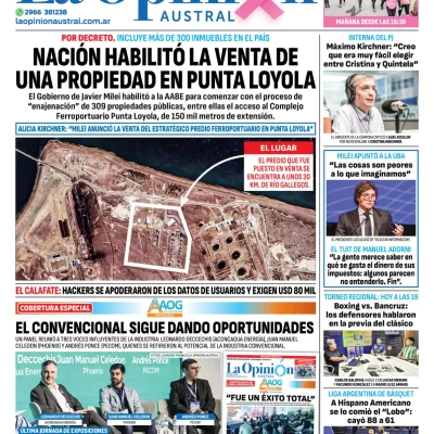 Diario La Opinión Austral tapa edición impresa del sábado 26 de octubre de 2024, Río Gallegos, Santa Cruz, Argentina