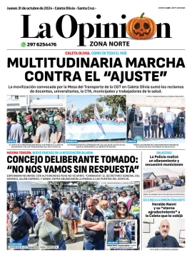 Diario La Opinión Zona Norte tapa edición impresa del jueves 31 de octubre de 2024, Caleta Olivia, Santa Cruz, Argentina