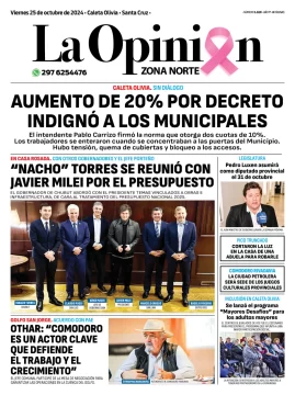 Diario La Opinión Zona Norte tapa edición impresa del viernes 25 de octubre de 2024, Caleta Olivia, Santa Cruz, Argentina