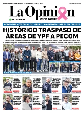 Diario La Opinión Zona Norte tapa edición impresa del martes 29 de octubre de 2024, Caleta Olivia, Santa Cruz, Argentina