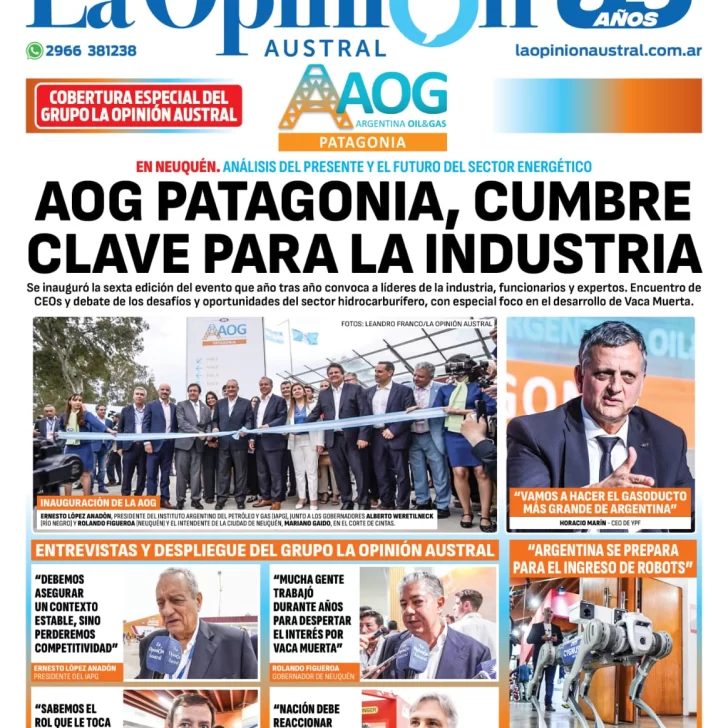 Tapa Especial de La Opinión Austral: AOG Patagonia, cumbre clave para la industria