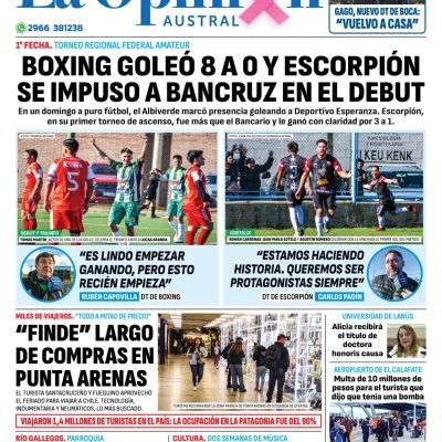 Diario La Opinión Austral tapa edición impresa del lunes 14 de octubre de 2024, Río Gallegos, Santa Cruz, Argentina