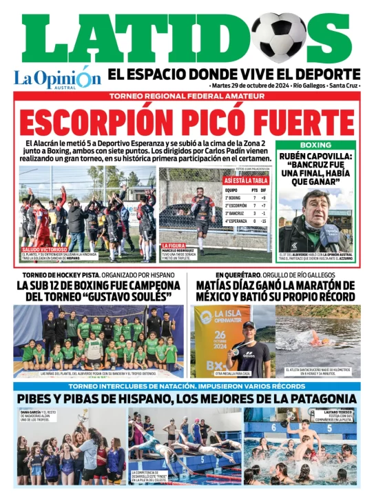 Tapa Latidos del martes 29 de octubre 2024: el espacio donde vive el deporte de Santa Cruz