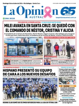 Diario La Opinión Austral tapa edición impresa del domingo 6 de octubre de 2024, Río Gallegos, Santa Cruz, Argentina