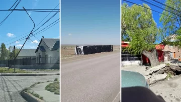 Clima en Río Gallegos: vientos de 120 km/h derribaron postes y árboles, volcaron camiones y dañaron viviendas