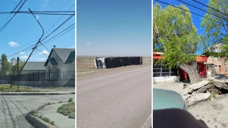 Clima en Río Gallegos: vientos de 120 km/h derribaron postes y árboles, volcaron camiones y dañaron viviendas