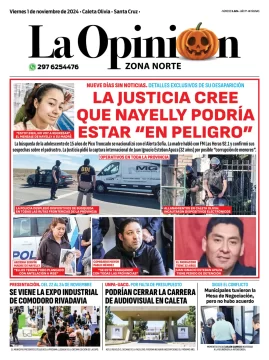Diario La Opinión Zona Norte tapa edición impresa del viernes 1 noviembre de 2024, Caleta Olivia, Santa Cruz, Argentina