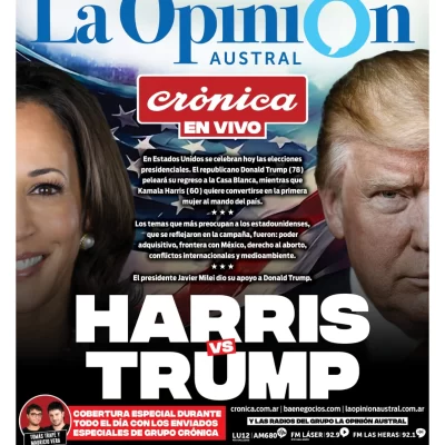 Tapa Especial de La Opinión Austral: Harris vs. Trump