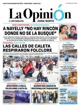 Tapa del Diario La Opinión Zona Norte edición impresa del lunes 11 de noviembre de 2024, Caleta Olivia, Santa Cruz, Argentina