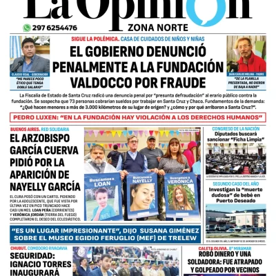 Tapa del Diario La Opinión Zona Norte edición impresa del martes 19 de noviembre de 2024, Caleta Olivia, Santa Cruz, Argentina