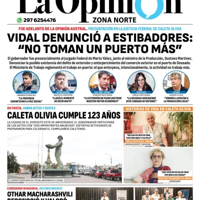 Tapa del Diario La Opinión Zona Norte edición impresa del miércoles 20 de noviembre de 2024, Caleta Olivia, Santa Cruz, Argentina